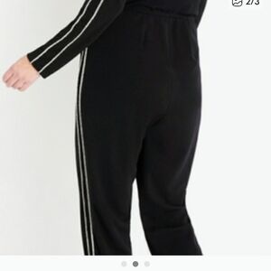 Black Jumpsuit with Double Rhinestone Stripes